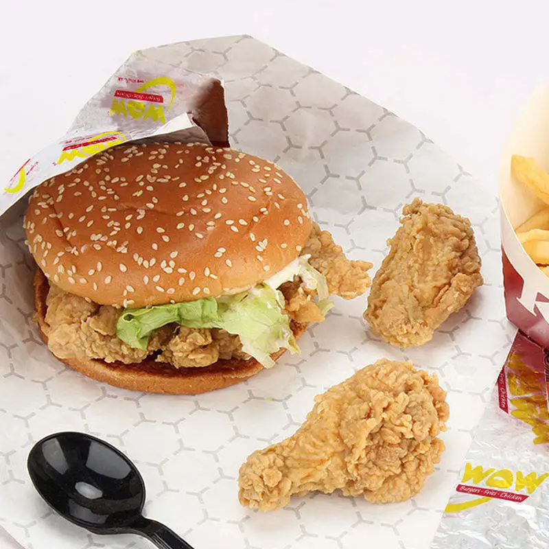 Custom Logo Printed Aluminum Foil Laminated Food Grade Waxed Paper Burger Wrap Greaseproof Fast Food Sandwich Packaging Paper