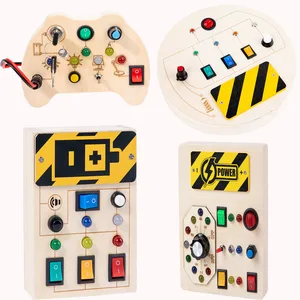 Hot Sale Best Selling Three Wooden Led Light Switch Button Busy Board Toy Children Control Circuit Panel Montessori Toys for Kids