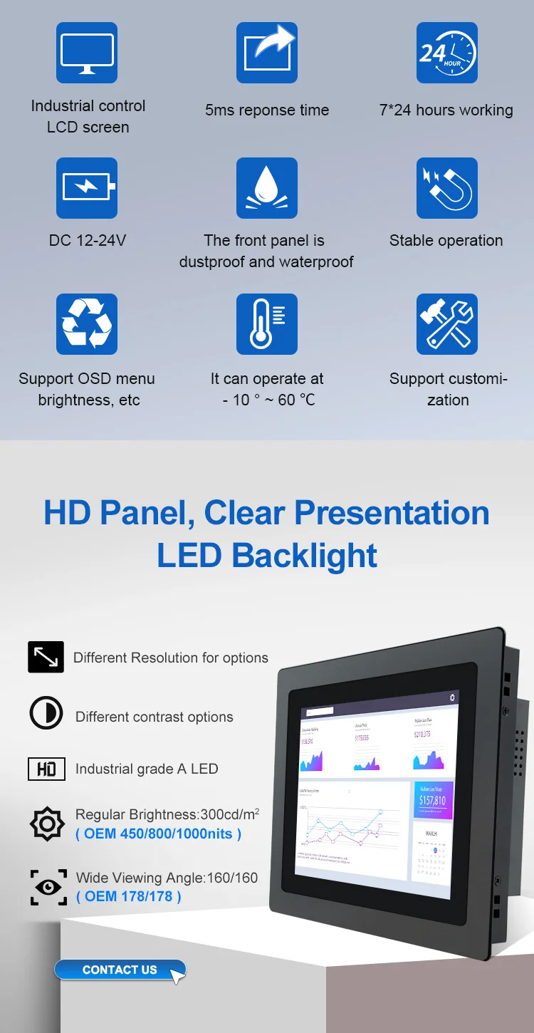 15.6 Inch 1366*768 IPS 1920*1080 VGA Capacitive Touch Metal Aluminum Frame TFT Embedded Pure Flat Industrial LED Monitor