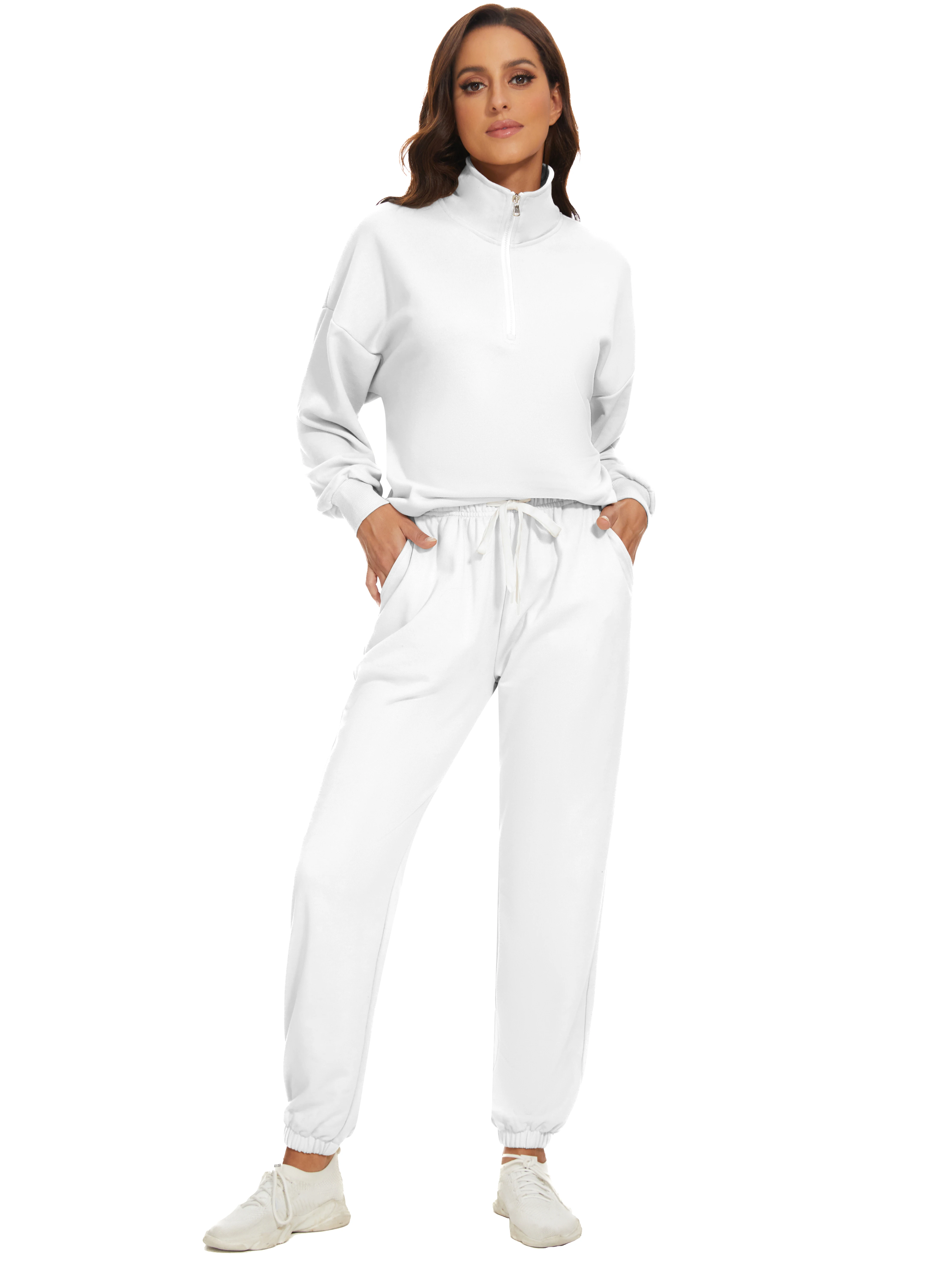 Fall Winter Custom Women Blank Half Zip Sweatshirt and Sweatpants Sets Streetwear Two Pieces Tracksuits for Women
