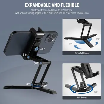 NEEWER Smartphone Tripod Mount Aluminum Alloy Rotatable Phone Stand Holder Clamp with Cold Shoe and Arca Base detail image