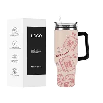 Custom Design 40oz Coffee Tumbler With Handle Stainless Steel 8/18 Water Bottle Double Wall Insulated Beer Mug For Fitness