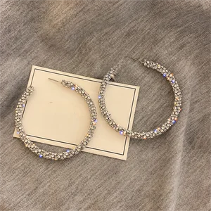 Joias De Luxo Wedding Earrings Luxury Wild Temperament Big Circle Diamonds Embedded  Alloy Fashion Hoop Earrings for Women