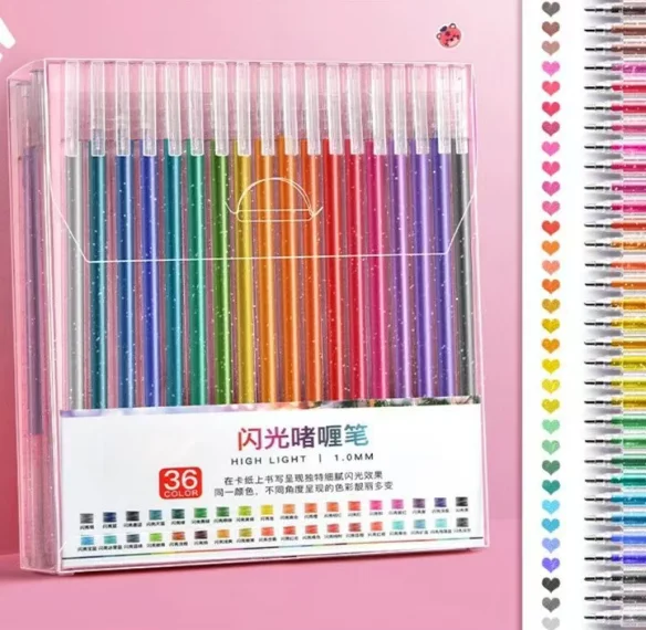 EooUooIP Glitter Gel Pens, Colored and Metallic Pen with 16 Pieces Ink Rollerball Pen, Quick Dry Ink for Kids and Adults Coloring Books Doodling Drawing