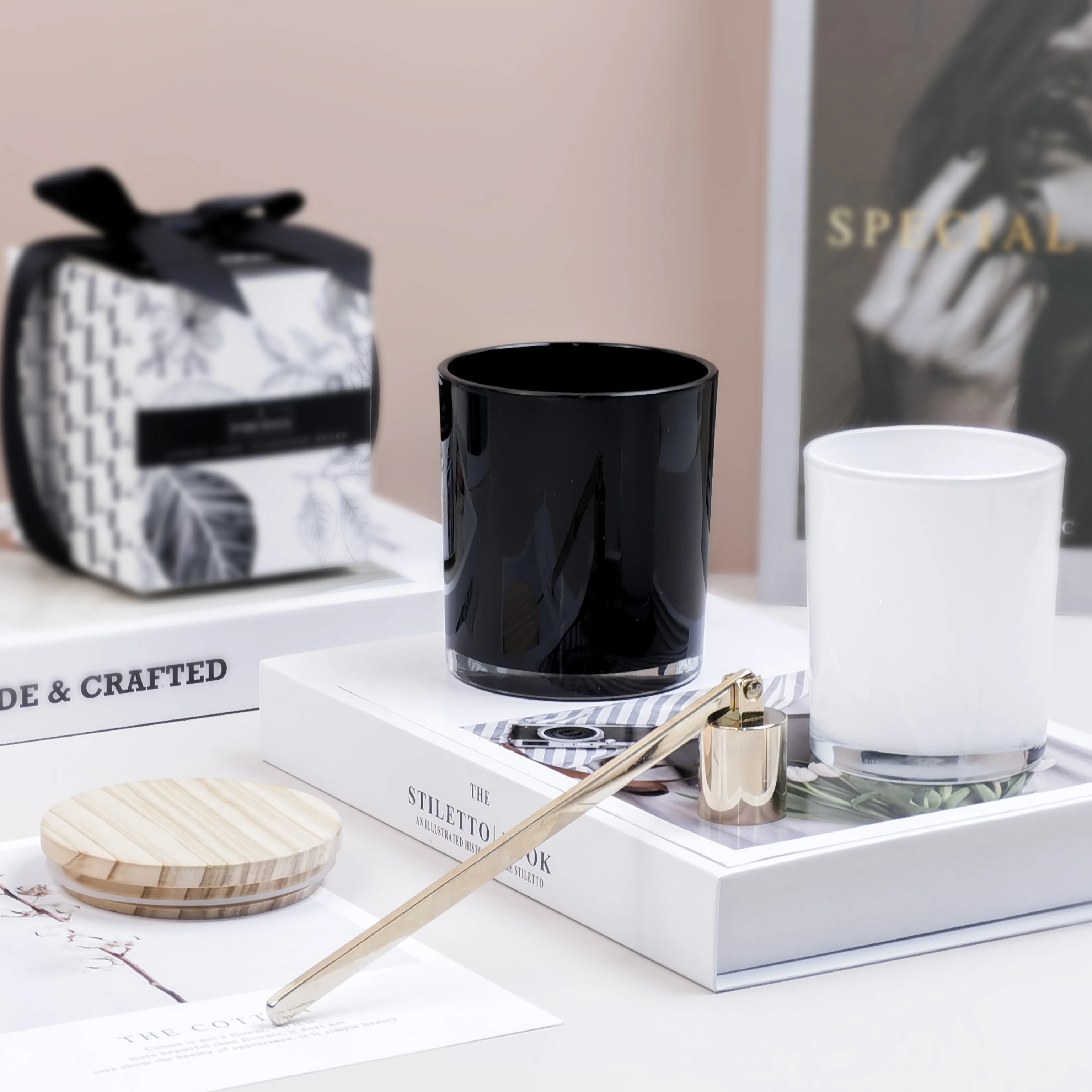 BESTSUN оптом 7 унций 10 унций 14 унций пустая внутренняя глянцевая черная белая стеклянная банка для свечей с крышкой для изготовления свечей