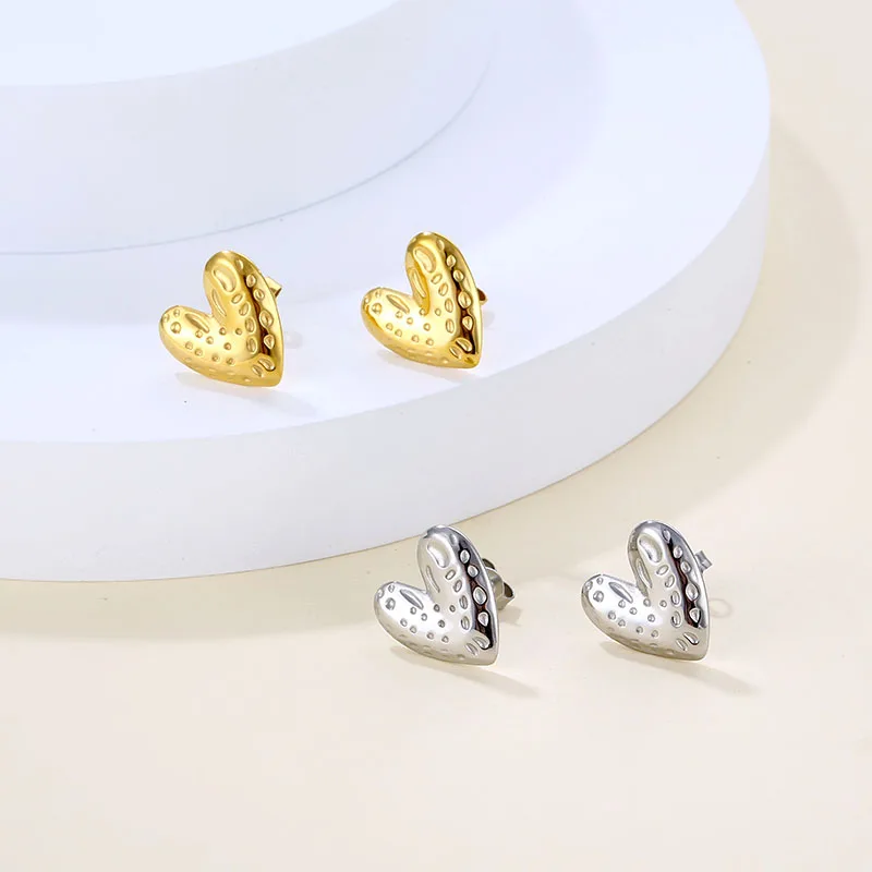 High Quality Women Jewelry Stainless Steel 18k Gold Heart Shape Stud ...