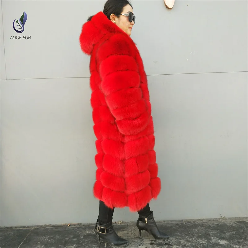 Alicefur Long Style Dyed Real Fox Fur Coat With Hood For Women - Buy ...