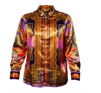 Men's 100% Pure  Silk Shirt Digital Print Silk Shirt Prestige Nobel Courtly Men's Shirt