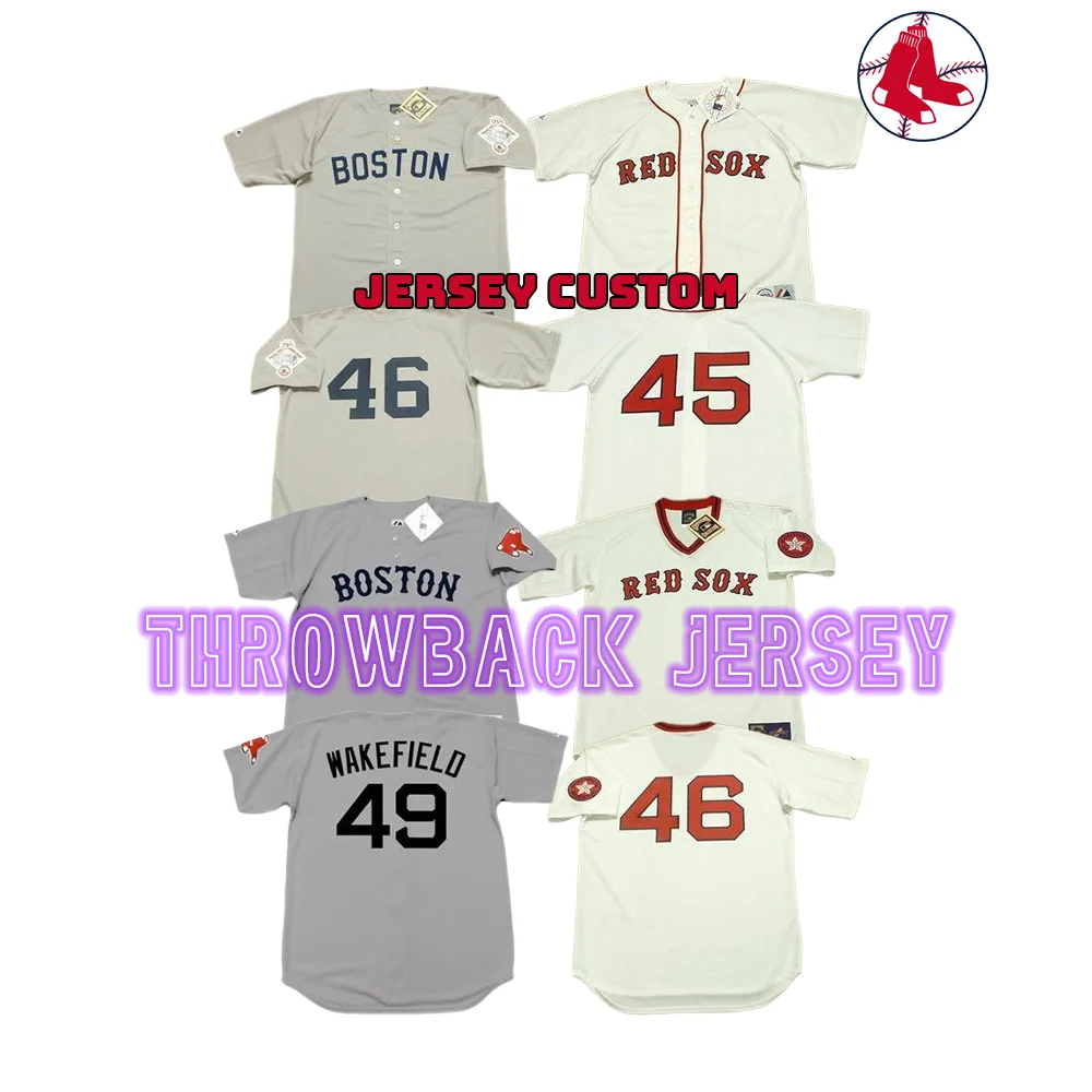 Wholesale Men's Boston 45 PEDRO MARTINEZ 46 BOB STANLEY 47 BRUCE HURST 49  TIM WAKEFIELD Throwback baseball jersey Stitched S-5XL From m.