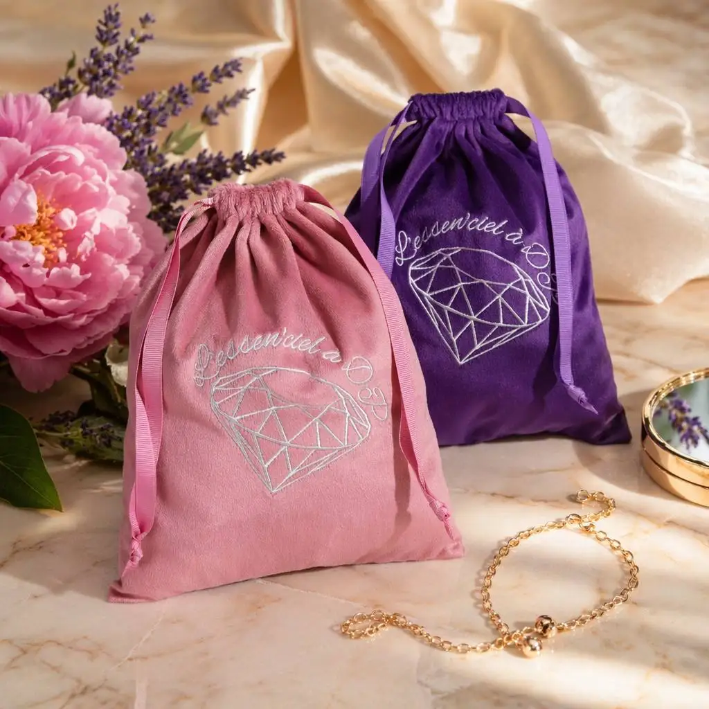 Velvet Perfume Cosmetic Drawstring Storage Bag High End Soft Velvet Skincare Packing Drawstring Pouch