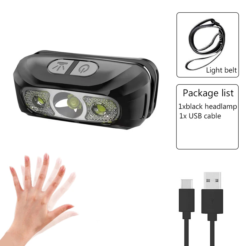 Mini Rechargeable Powerful Sensor Headlamp Fishing Camping USB Head Flashlight COB LED Head Light Torch Headlights Front Lantern