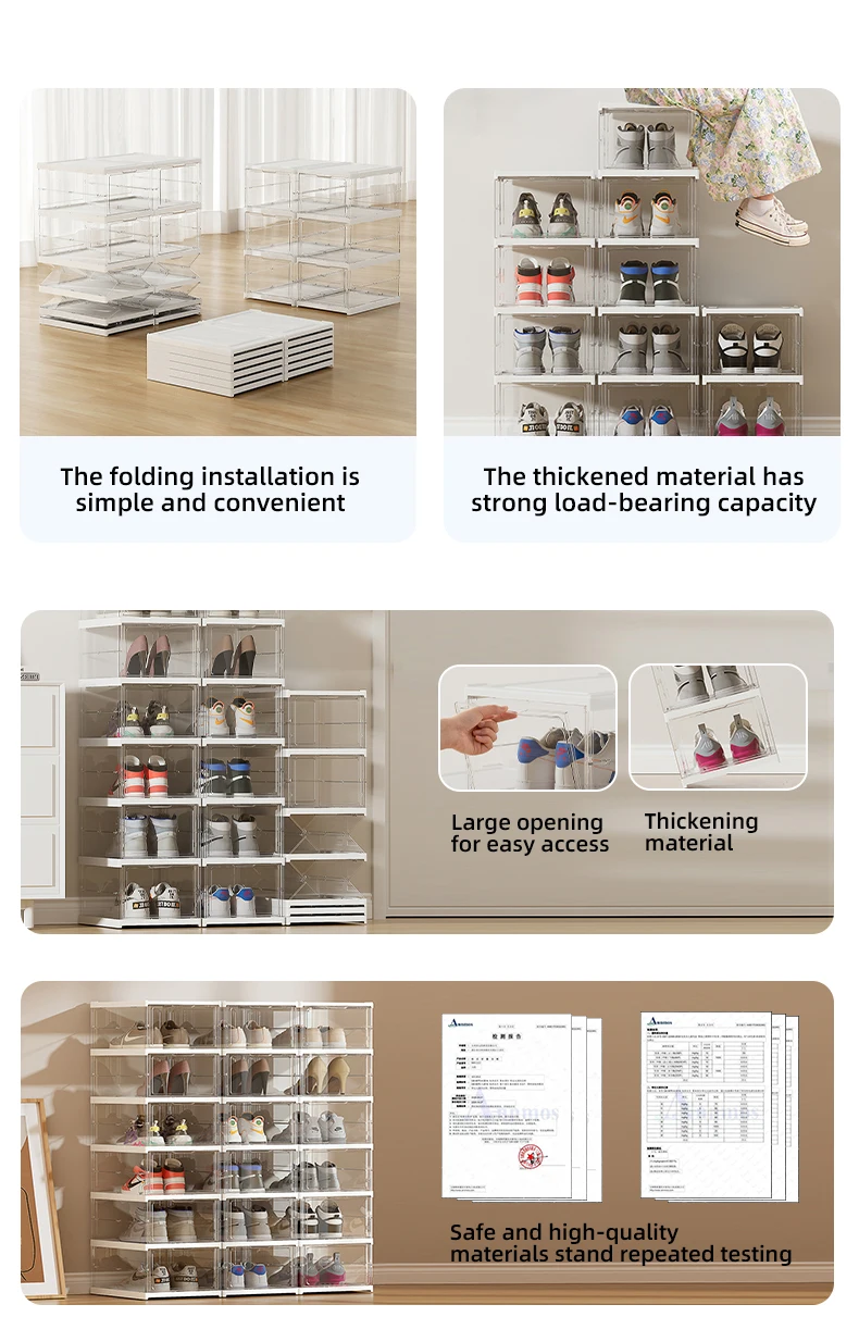 Wannuo 3/6 Layers Intergrated Storage Rack Large Capacity Magnetic Door Opening Shoe Box Four sided Transparent Intergrated details