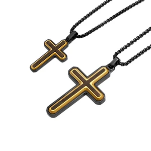 New Arrive Wooden Wholesale Stainless Steel Necklace Men's Stainless Steel Cross Pendant Cast Titanium Steel Necklace
