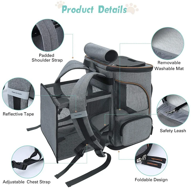 Airline Approved Portable Pet Travel Bag pet carrier mesh cardboard Expandable Pet Backpack