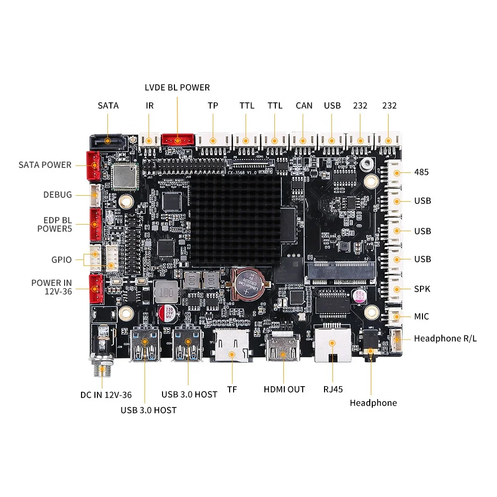 RK3568 Android Motherboard LCD Digital Signage Embedded ARM Board with 4G 1000M Ethernet LVDS EDP MIPI HD Out