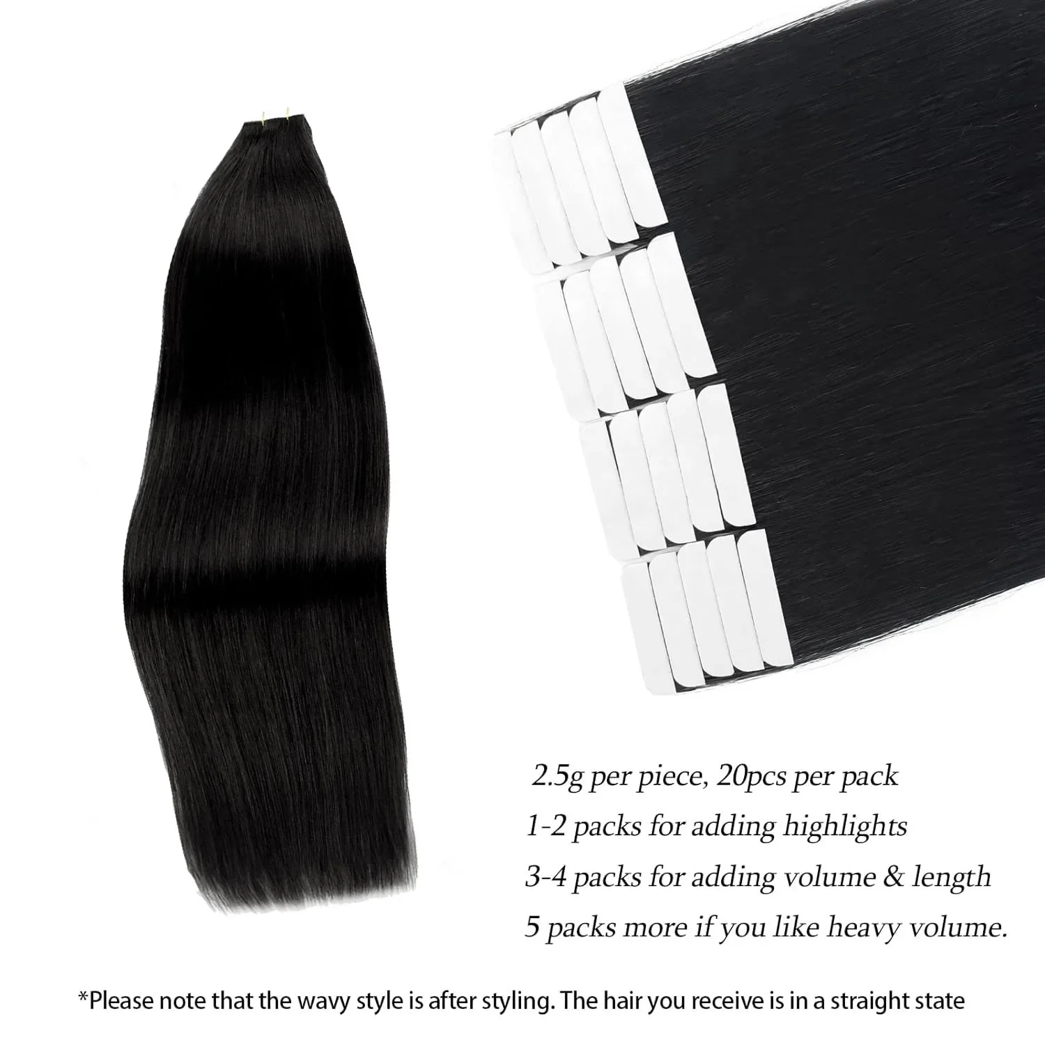 Extension per capelli con nastro dritto, 100% capelli umani, adesivo, sostituibile, senza cuciture, nastro per trama della pelle, 20 pezzi/50 g, per donne, 22, 24, 26 pollici_voghion.com
