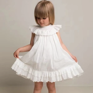 Girls' Casual Floral Sleeveless White Dress Short Cotton Party Dress for Babies Aged 9-13 Years Winter Birthday Outfit
