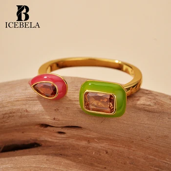 Luxury Zircon Colored Enamel Double Stone Jewelry for Women 925 Sterling Silver Fine Jewelry Custom Adjustable Rings for Girls