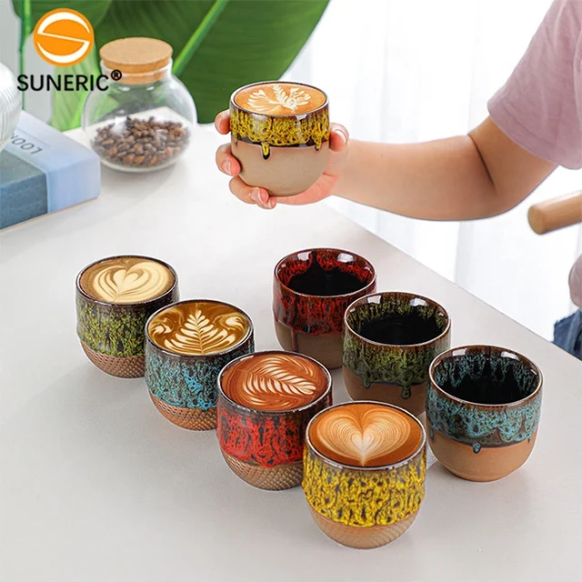 Creative Glazed Handmade Japanese Retro Ceramic Tea Cup Clay Espresso Coffee Cups Porcelain Arabic Mug