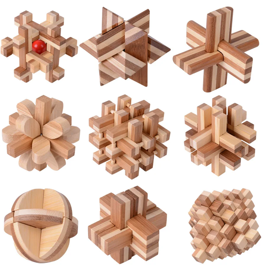 All Kinds Magic Teaser Game Brain Puzzle Cube Brain Teaser Wood Toy 3D Wood Cube Puzzle Solution