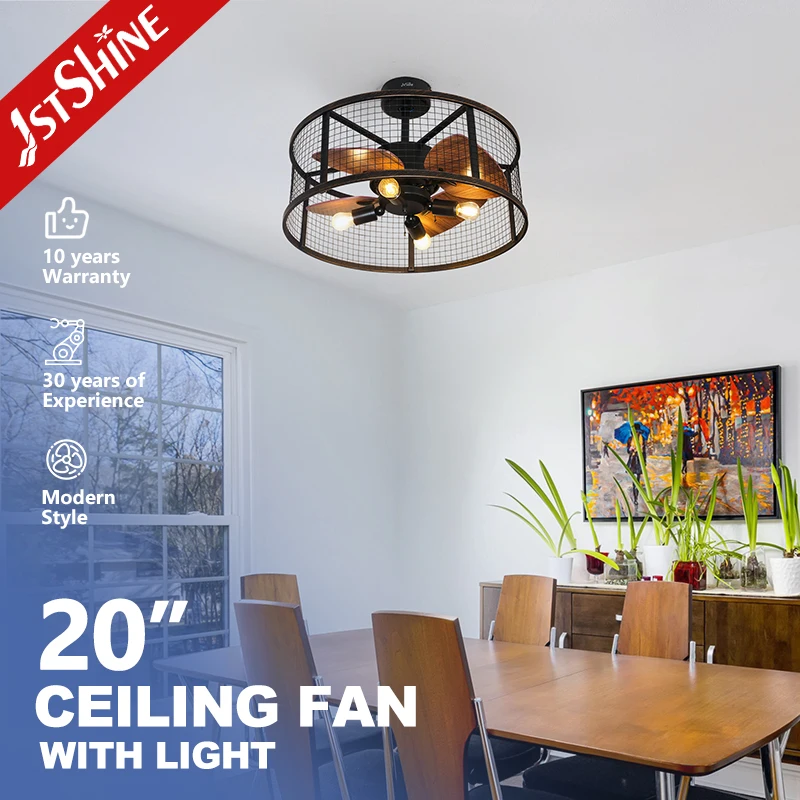 1stshine Ceiling Fan Simple Design Invisible MDF Blades 20 Inches Cage Shape Ceiling Fan with Light