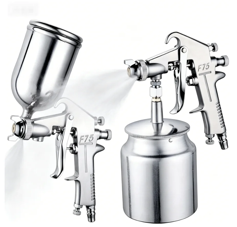 TEBAK F75 High Atomizing Air Paint Spray Gun Aluminium Nozzle for Car & Industrial Use