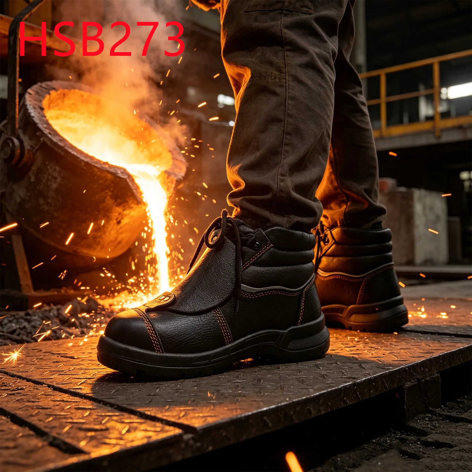 HY,Factory Mechanic Heat-resistant Hua Singh Safety Shoes with Metal Nose Welding Industry Spark Protection Work Boots HSB273