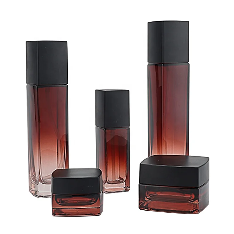 Cosmetic glass bottle set skincare packaging customization container new style square glass packaging bottle