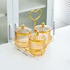 Amber-colored 3-can diamond-capped heart-shaped holder