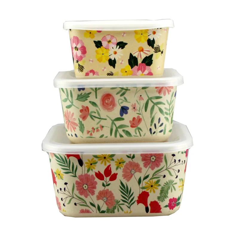Set of 3 Melamine Lunch Box Food Storage Containers with Lids