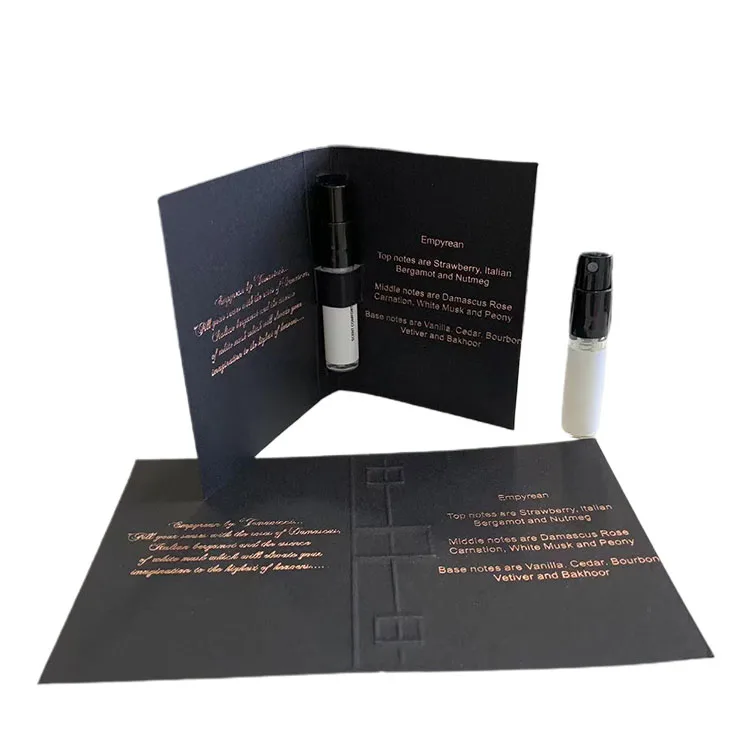 Wholesale Brands Custom Logo Printing Brochure Perfume Sample Card Printing Packaging Cards with Bottle