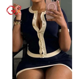 GX6365 Fashion 2026 Summer Women Clothing Boutique Street Wear Short Sleeve Knitted Tops and Mini Skirt 2 Piece Set