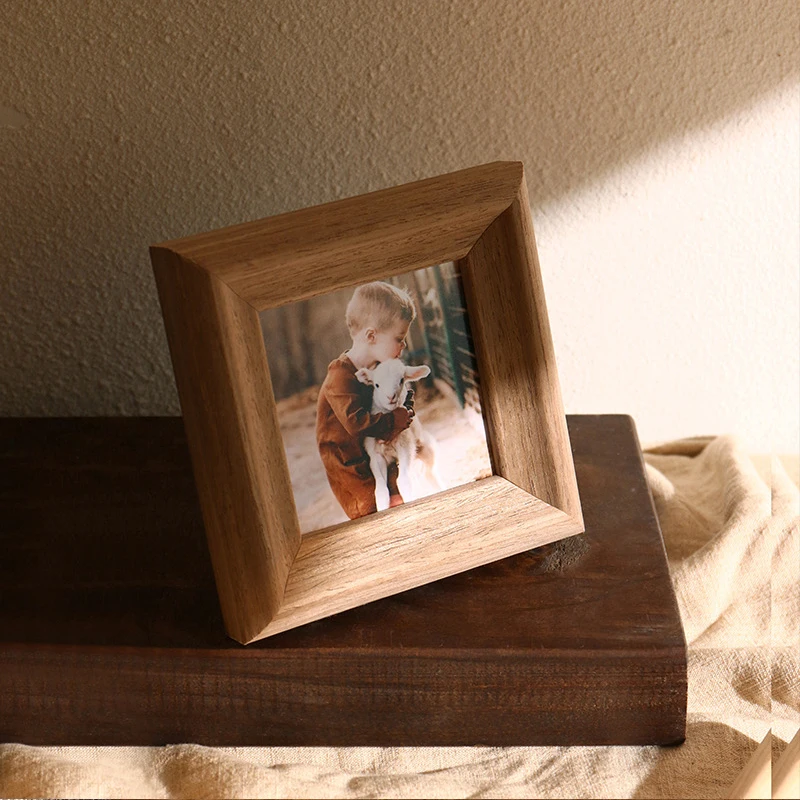 Customized Display Oak Photo Frames Stand Luxury Vintage Wall Hanging Table Desktop Bamboo Wood Photo Frame