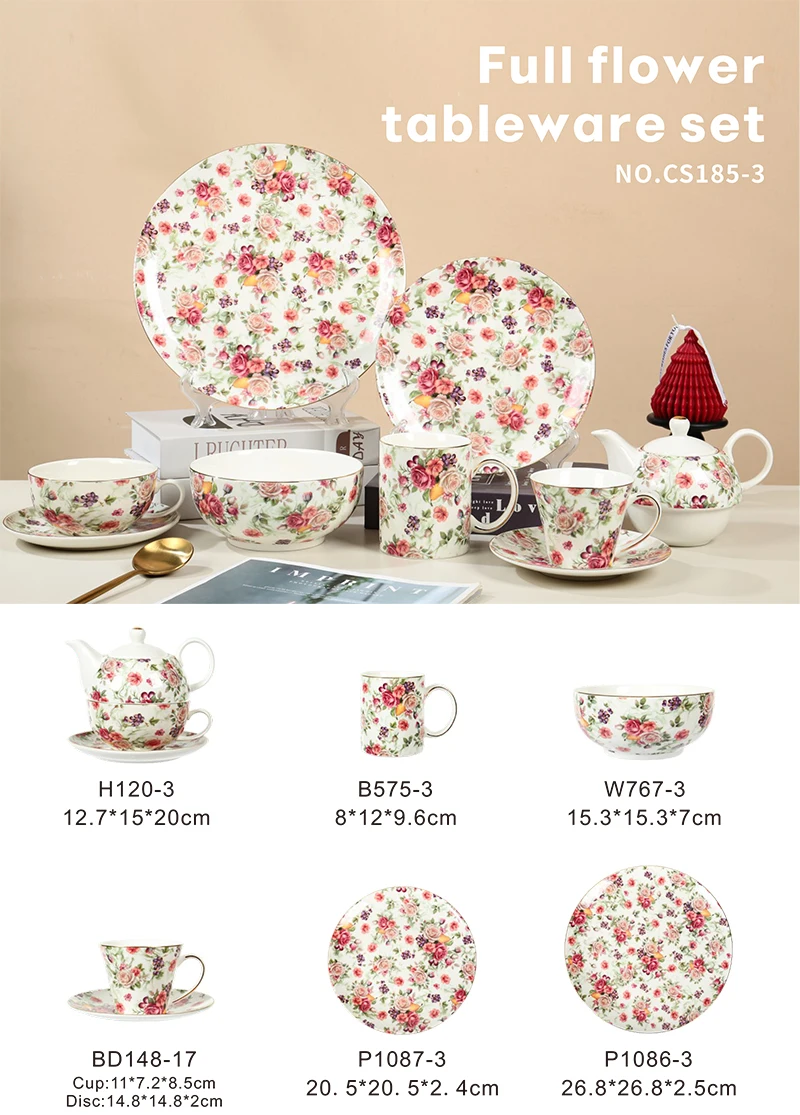 product wholesale floral ceramic coffee cup tea cups and saucers set bone china dinner set for parties  weddings-1