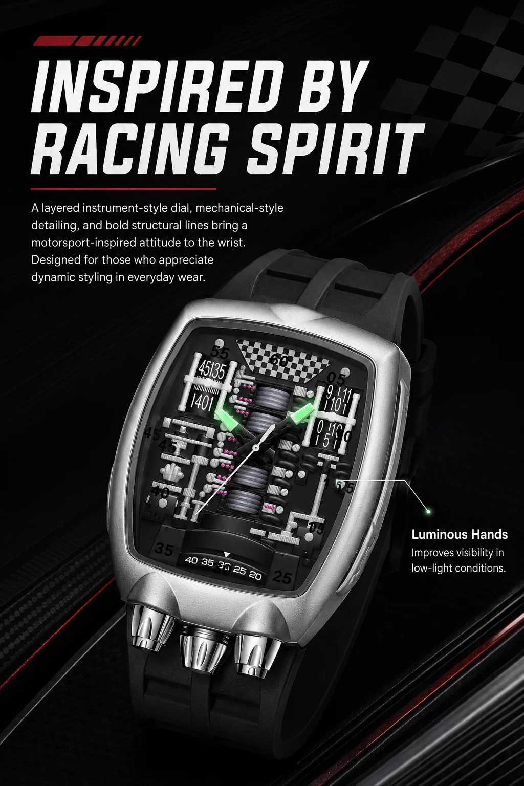 Engine Movement Quartz Watch Fashionable watch for men