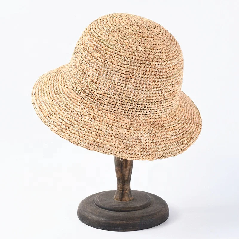 Wholesale Luxury Trendy Designer Short Brim Raffia Straw Bucket Hat for  Women Lady Beach Sun Shade