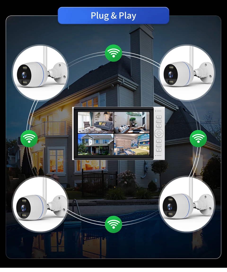 10 Inch Lcd Monitor Screen Wireless Security Smart Home Wifi Nvr Kit