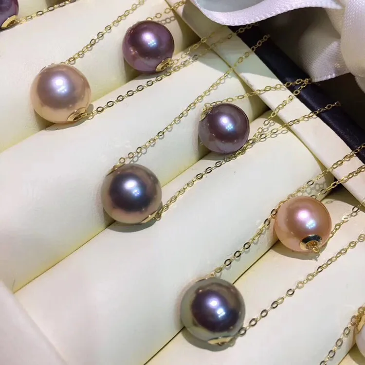 Diy Dainty Multi 18K Real Solid Yellow Gold   Pearl Bead Tiny Choker Chain Freshwater Pendant Natural  Pearl Necklace for Women