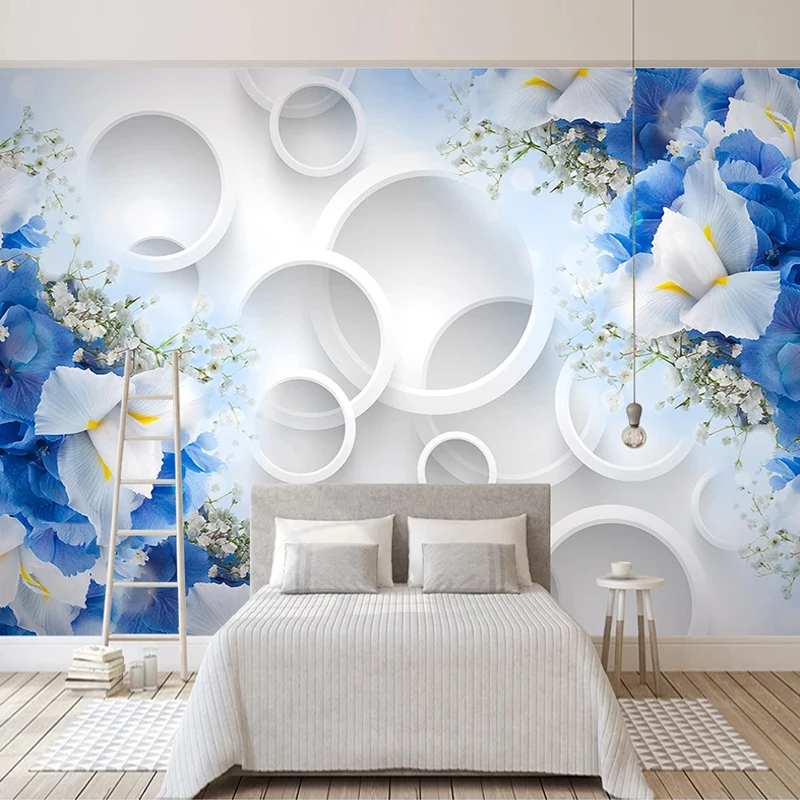 Custom Photo Mural Wallpaper Modern 3d Stereoscopic Circles Blue Flowers  Living Room Tv Background Home Decoration Wall Painting - Buy Wall Paper  Decoration,Kitchen Wall Paper,Wallpaper Adhesive Product on 