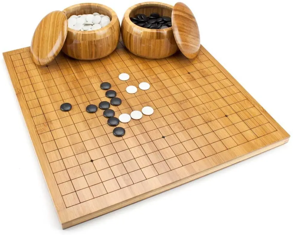 Bambus 0,8 Zoll Wendbare 19x19 / 13x13 Go-Spiel-Set mit Einzelnen Konvexen  Yunzi-Steinen und Bambusschalen