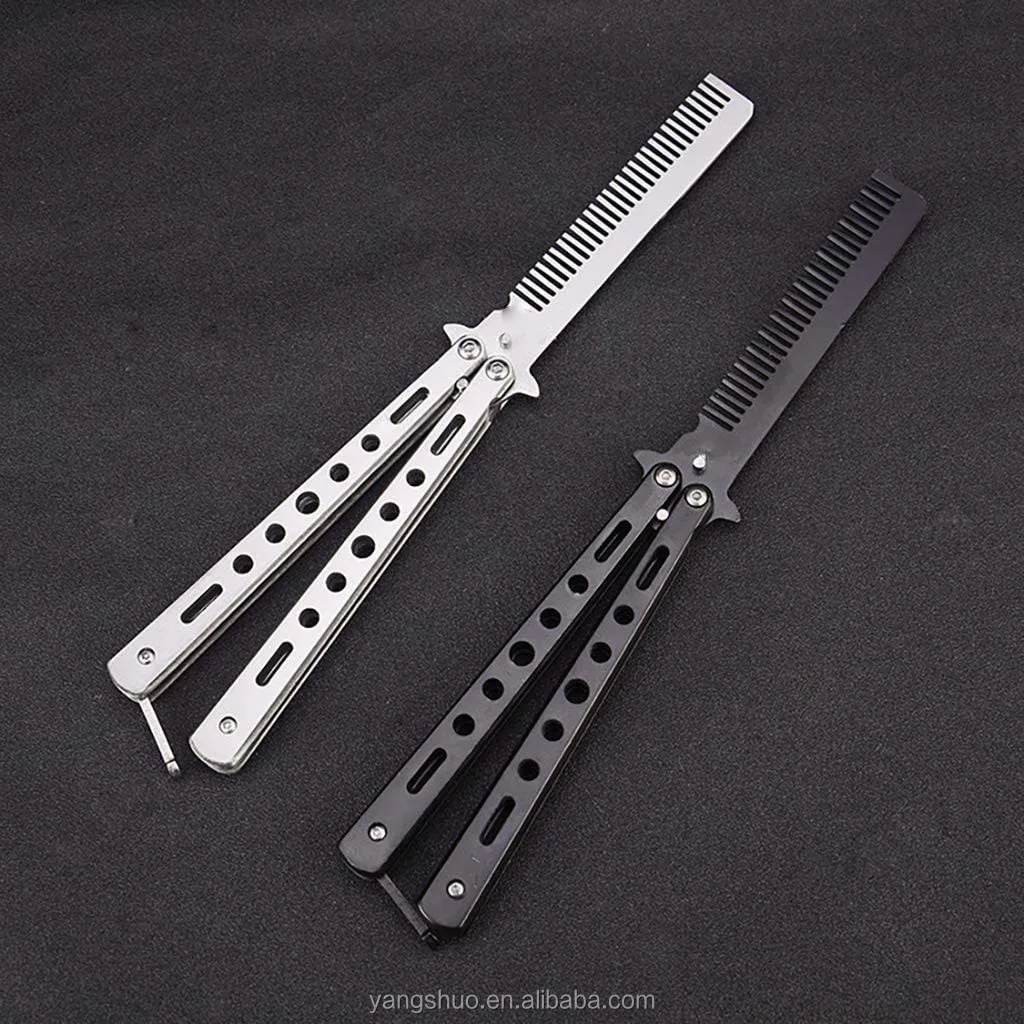 Outdoor Practice Foldable Comb Butterfly Comb Knife Novel Stainless Steel Butterfly Comb Modeling Tool Home Salon