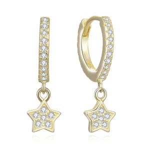 Aaa Cubic Zirconia Star Huggie Earrings Fashionable 925 Sterling Silver Jewelry with Gold Plating for Party or Gift