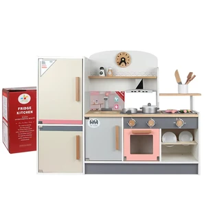 Children's Wooden Pretend Play Kitchen Set with Fridge Pink Toys for Kitchen & Food Play
