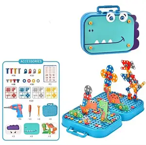 Assembly 3D Electric Hand Drill Game Dinosaur Toys Plastic 6 Months Baby Sensory Interactive Puzzle DIY Screw Toy