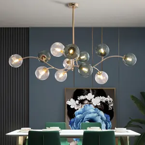 JACKSUN Nordic Light Luxury Living Room Magic Bean Chandelier Modern French Style Bubble Molecular Gold Iron