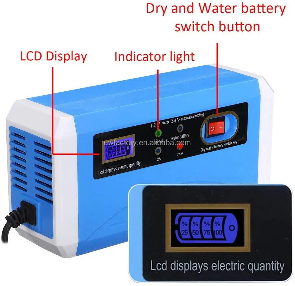 Car Battery Charger 12V/24V 10A for Motorcycle & Car OTP/OVP Protected Lead-Acid Battery SCP Function Electric Fireproof Design supplier