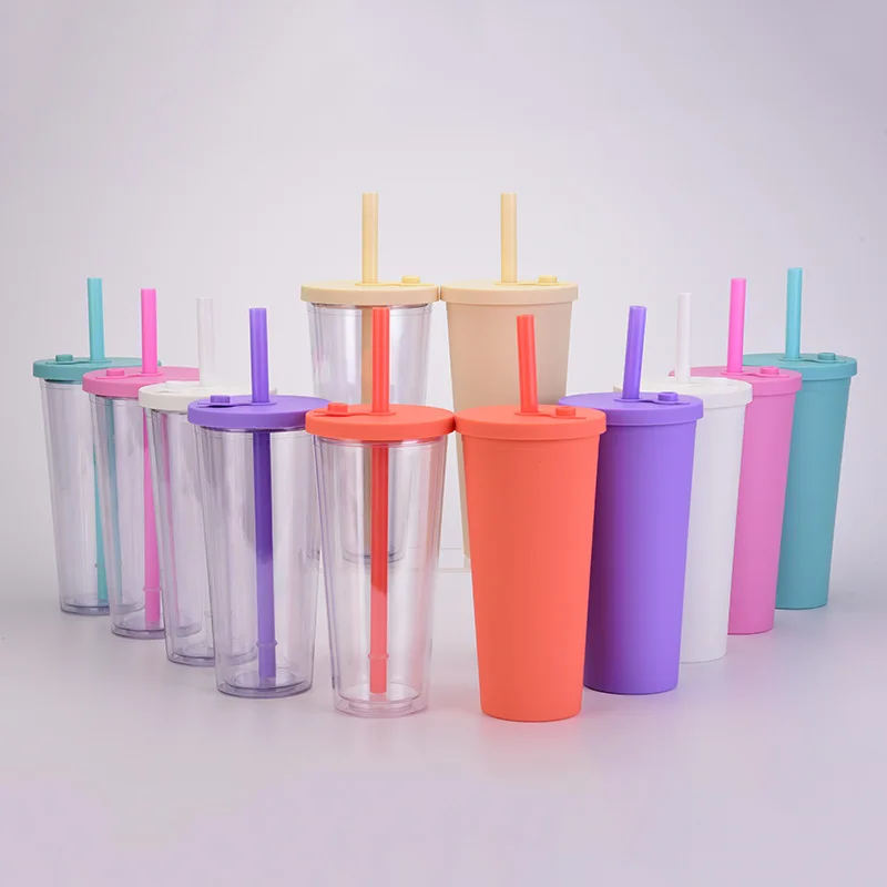 2026 New Cross-border Double-layer Eco-Friendly Plastic Large Hole Transparent Bubble Tea BOBA Straw Cup Customized