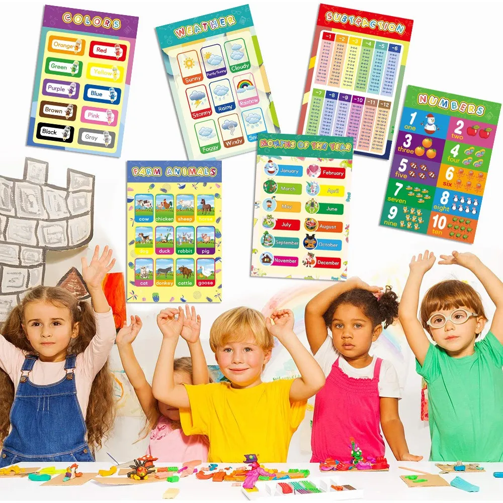 12 Sheet Educational Poster Early Learn Charts Classroom Decorations Preschool  Learning Interactive Alphabet Wall Chart  Poster