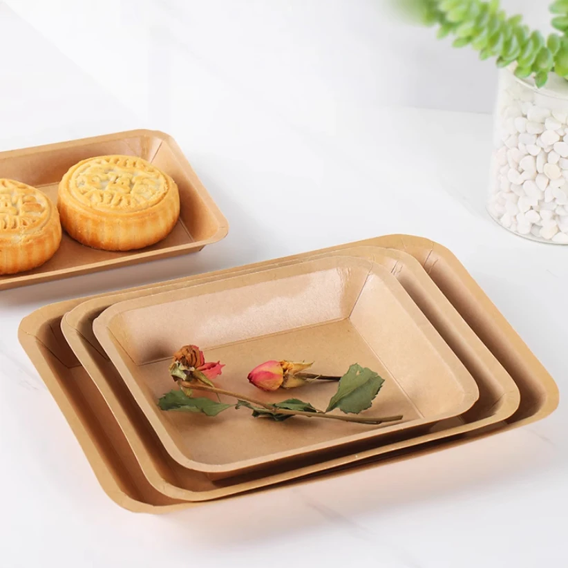 wholesale Disposable biodegradable kraft Paper water coadted Food Tray Disposable Kraft Food Paper Boat Tray Paper Tray For Food