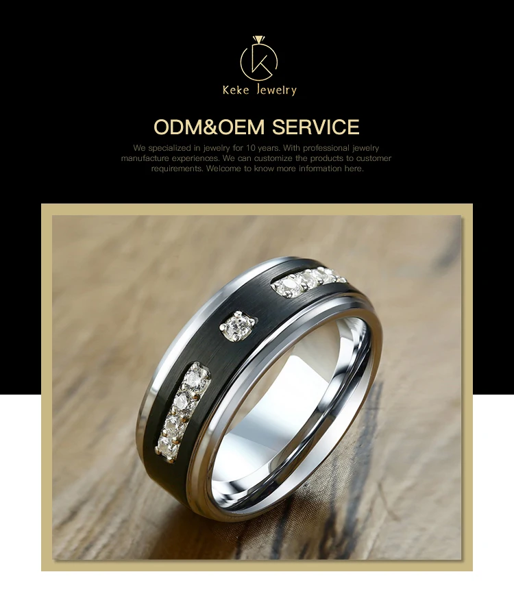 Spot Wholesale 8mm Stainless Steel Black Men's Ring With Diamonds TCR-085